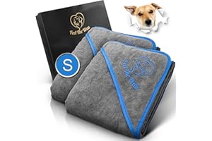 FeelTheWau Hundehandtuch extra saugfähig - Hundehandtuch für kleine Hunde - KUSCHELWEICH - Hunde Handtuch - Geschenk für Hundebesitzer (2er Pack 90x50cm, Grau/Blau)