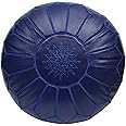 ESSENCE OF MOROCCO Moroccan Pouffe Pouf Footrest Footstool Ottoman Real Leather Blue Handmade Hand-stitched with Embroidered Marrakech Design (COVER ONLY)