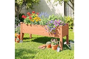 RELAX4LIFE Carré Potager sur Pieds en Bois de Sapin, Jardinière Surélevé avec Trous de Drainage, pour Fleurs Légumes, Charge100 KG, pour Balcon Terrasse Jardin (Orange, 120X43,5X51 CM)