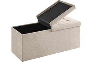 ‎ZEDELMAIER Zedelmaier Sitzbank mit Stauraum, Sitzhocker Faltbar Sitztruhe belastbar bis 300 kg, Deckel klappbar, klappbare Sitztruhe für Wohnzimmer, Flur, Schlafzimmer, 76x38x38 cm, Beige
