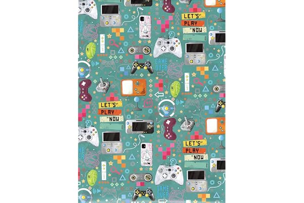 ARKRAFT papier d'emballage cadeau set 3 feuilles taille XXL 90 x 65 cm emballage sans plastique papier FSC video games (18-9242)