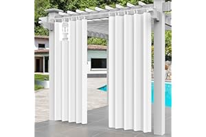 Comlax Outdoorvorhänge - Wasserdicht Outdoor Vorhang Balkon Terrasse Vorhängel UV Schutzmittel und Winddicht Vorhang, Balkon sichtschutz Vorhänge für Veranda/Pavillons 1 Stück, Weiß 132x245cm