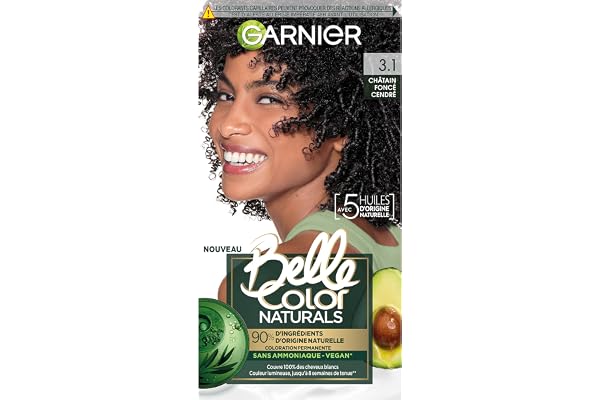 Garnier - Coloration Permanente Sans Ammoniaque - 90% d'Ingrédient d'Origine Naturelle - Formule Vegan - Belle Color Naturals - Teinte : Châtain Foncé Cendré (3.1)