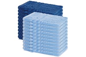 Lavea® Lot de 20 Gants de Toilette 15x21 cm en Éponge 100% Coton – Doux et Absorbants – Maison, Hôtel, Spa, Invités, Bébé – Serviette Visage/Essuie-Main – Bleu Dauphin et Bleu Royal