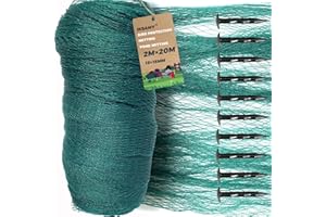 IKSAMY Malla Protectora para Aves 2x20m | Red para Estanque con Malla de 1,5cm | Malla Verde de Jardín con 10 Postes - Protección para Jardín, Árboles Frutales, Pequeños Animales (2 * 20m (40m²))