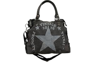 JameStyle26, “Star Bag Vintage” - borsa da donna in stile vintage con stella stampata sopra e manici, shopper alla moda, in tela