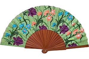 Abanico Español Martina - Madera y Algodón - 23 cm - Estuche y Funda de Yute - Accesorio de Moda - Hecho a Mano en España - Eventos y Regalos - Colección Mantón - Tusitala Barcelona