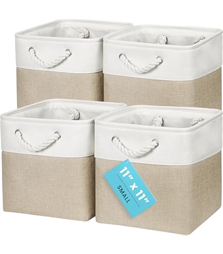 Mangata stoffen opbergmanden, 33 x 38 x 33 cm Grote opvouwbare opbergdozen voor het organiseren van kledingplanken, kinderkamer, kast (beige, set van 4