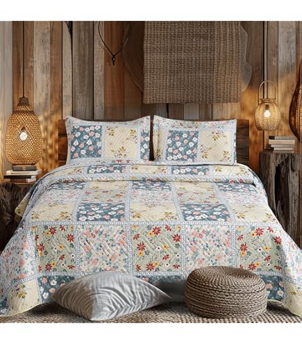 Couette Boutis Autrefois Zoé Lin – 230x250 Cm + 2 Taies 65x65 Cm, Matelassé Cœur Dentelle 2 Personnes