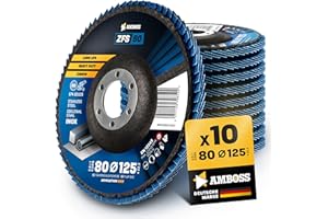 10x Fächerscheibe Ø125mm K80 für Stahl/Edelstahl - Polieren Entroster Kehlnaht schleifen - AMBOSS Werkzeuge ZFS Lamellenschleifscheibe blau Winkelschleifer - Profi Zirkon Schleifmop