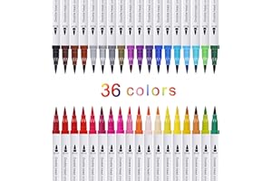 MAOXINTEK Watercolor Brush Pen Dual Tip Paint Marker Set, 36PCS Flexible Brush and Fineliner Tips, Watercolor Effects perfect for Adult Coloring Books, Manga, Calligraphy, Hand Lettering, Bullet Journal Pens