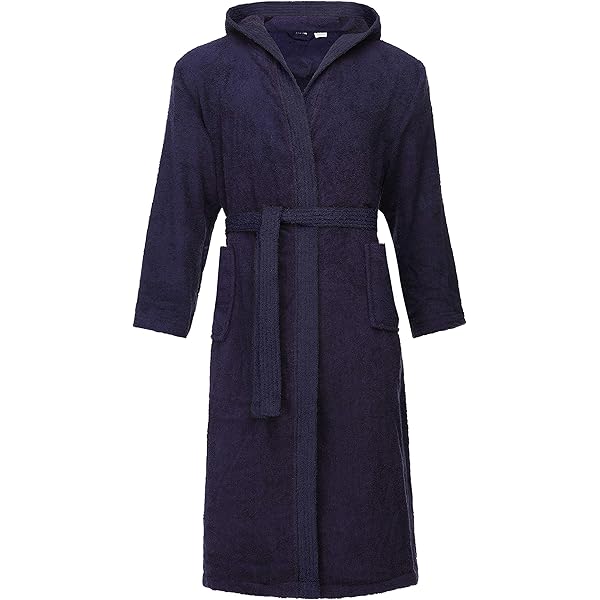 Twinzen Badjas voor Dames & Heren - Maat L - Donkerblauw - Zachte, Lichtgewicht Microvezel, Snel Droogt - Kamerjas met Capuchon & Zakken - OEKO-TEX Gecertificeerd