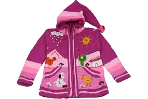 Pablo Vicente Sunny Times - Kinderstrickjacke aus Peru, Jacke mit Kapuze und Reißverschluss für Babys und Kinder, Weich und Warm, Freizeit oder Anlässe, Größe 62 bis 116, Handgefertigt