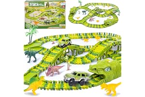 Kinderplay Dino racerbana bil leksak – 360 cm racerbana med 240 delar, dinosaurielset med broar, tunnlar och bil – present till barn från 3 år