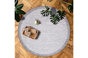 payé Outdoor Teppich Rund - 120x120cm - Wetterfest - Grau Weiß - Bordüre - Teppiche für Terrasse Balkon Garten Indoor
