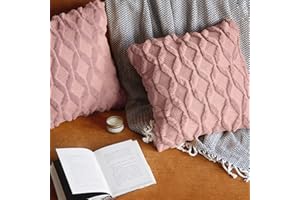 Pagnanno. Set of 2 Soft Velvet Cushion Covers 45x45cm(18x18 Inches) Fluff Throw Pillowcases Square Cushion Covers for Chairs,living room,bedroom with Invisible Zipper (18"x18" (Pack of 2), Blush Pink)