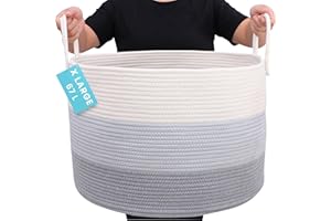 OrganiHaus Laundry Basket, Extra Large Woven Cotton Rope Bin for Dirty Clothes, Pillows & Towels, Rope Blanket Basket, Dog Toy Storage Bin, Soft & Durable Laundry Hamper - 50x33cm, Grey