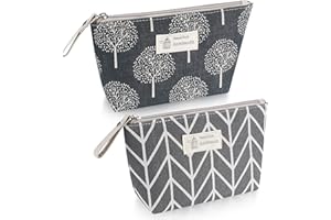 WANGLAOWU 2 szt. kosmetyczek z płótna żaglowego, z nadrukiem, przenośna, wielofunkcyjna kosmetyczka, torba na pranie z zamkiem błyskawicznym, na podróż, kosmetyki, klucze, monety, karty pieniężne, szary, 1