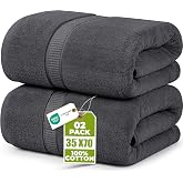 Utopia Towels - Pack of 2 Large Bath Towels (90 x 180 cm) - (Grey) | Ring Spun Cotton Extra Large Bath Towels - Soft, Fluffy,