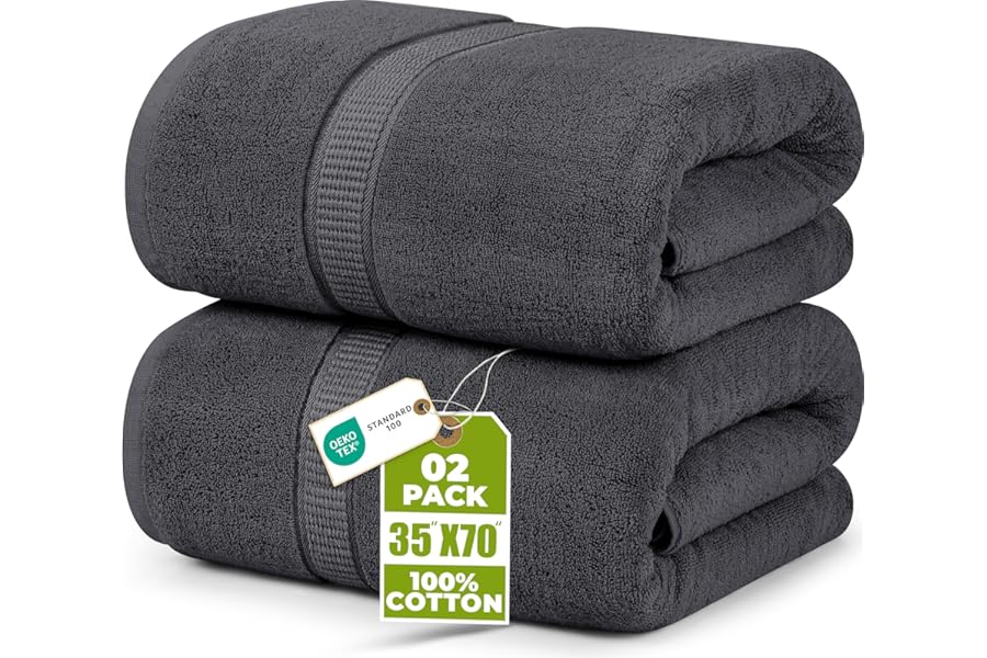 Utopia Towels - Premium Jumbo Bath Sheet (90 x 180 cm, 2 Pack) - 100% Ring Spun Cotton Highly Absorbent and Quick Dry Extra Large Bath Sheet - Super Soft Hotel Quality Towel (Grey)