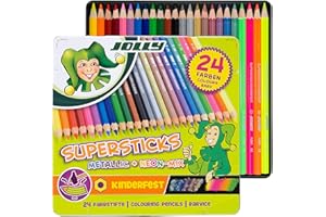 ‎JOLLY Jolly Supersticks Kinderfest Metallic Colored Pencils Tin Box of 24 by Jolly