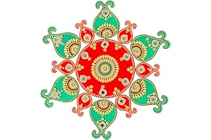 ADITRI CREATION Designer Floor Rangoli Reusable Round Acrylic Indian Traditional for Home Floor Decor Gifts Interior Floor Festival diwali decor Decorations and Gifting (Size:- 14")(Red & Green)