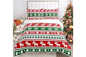IUNTWEIE Copripiumino Matrimoniale Natalizio 200x200 cm, copripiumino con Babbo Natale e alce con 2 federe 50x75 cm, natalizia set di biancheria da letto con zip