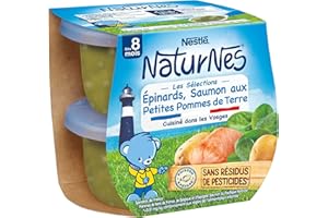 Nestlé Naturnes Les Sélections Petits Pots Bébé Epinards, Saumon aux petites pommes de terres - Dès 8 mois - 2x200g