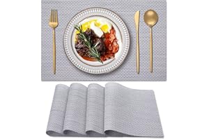 Blibalaskr Place Mats,Table Mats set of 4,Washable Non-Slip Placemats,Heat-resistant PVC Placemat,Suitable for kitchen,dining room,indoor outdoor (Gold Blue)