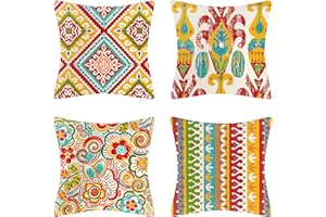 HomeStilez Funda de Cojín 50x50 Boho Geométricas Funda de Almohada Decorativo Lino Funda Cojin Etnico Colores Funda para Cojin Cuadrado para Silla Cama Oficina Sala de Estar Salón Dormitorio