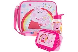 Get Trend Peppa Pig Brotdose Set mit Kühltasche Wasserflasche Lunchbox Kinder Isoliertasche mit Flasche Schule Kindergarten Picknick Mädchen Jungen (Rosa Peppa Pig)