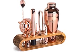 MIXOLOGY & CRAFT Mixology Bartender Kit: 10-Piece Bar Tool Set with Stylish Bamboo Stand | Perfect Home Bartending Kit and Martini Cocktail Shaker Set for an Awesome Drink Mixing Experience (Copper)