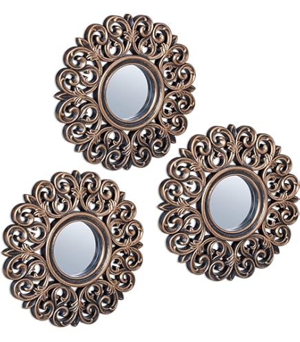 Vintage Spiegel Kleiner Wandspiegel zum Aufhängen, 36,8 x 25,4 cm, oval, Braun 2 Stück