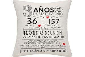BOMMEX Regalo 3 Años de Matrimonio 3er Aniversario de Boda Funda de Cojín Recuerdo Decoración Regalo para Parejas Padres Mujeres Hombres Mamá Papá Esposo Esposa Abuela Abuelo Tío Amigos(3er Aniversario)