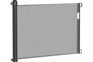 NAIZY Roleta ochronna na drzwi 0-150 cm, roleta ochronna na schody dla psa, kratka ochronna na schody dla niemowląt, wysuwana barierka dla psów, do użytku wewnątrz i na zewnątrz, czarna