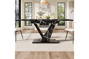 MOIMHEAR Tavolo da pranzo telescopico da cucina, tavolo allungabile, per cucina e soggiorno, tavolo da pranzo con motivo marmo nero (160 x 75 x 75,5 cm (nero)