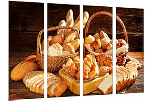 CUADROS CÁMARA Tableau Moderne Photographique, Impression sur bois, Variété de pains, boulangerie, pâtisserie, pain, 131 x 62 cm, ref. 26650