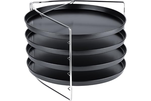Grizzly Pizza Backset, 5 pièces, avec support fixe et 4x plaques à pizza rondes 28 cm, support à pizza pour four cuire 4 pizzas en même temps