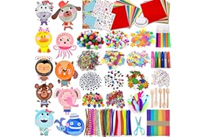 Chennyfun Lavoretti Creativi per Bambini, con 10 Simpatici Cartoncini con Motivi Animali, Kids DIY Art Craft Set, con Occhietti,Pompon,Carta Colorata,Decorazioni Giocattoli per Bambini da 4 a 12 Anni