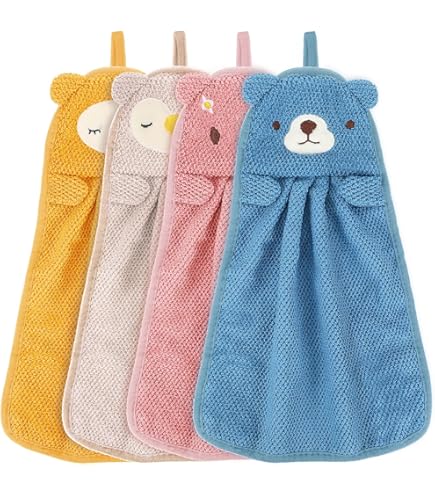 Cabilock Lot De 6 Essuie-mains à Suspendre En Velours Corail Super Absorbants, Serviettes De Cuisine Et De Salle De Bain Avec Boucle De Suspension Douces Pour Sécher Les Mains