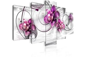 CUADROS B&D XXL murando - Tableau Décoration 200x100 cm 5 Parties - Impression sur Toile Cadre en Bois Salon Chambre Déco Murale Tableaux Maison Bureau Cuisine - Rose Orchidées Argent 020110-146