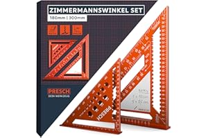 Presch Zimmermannswinkel Set - 180mm & 300mm - Innovative, abwischbare Notizfläche - Intelligente Bohrlehre für exakte Durchmesser - Hochpräzise gefrästes Aluminium für exakte 90° Winkel