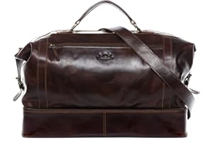 SID & VAIN Reisetasche mit separatem Schuh-Fach Hemden echt Leder Kingston XL groß Sporttasche Weekender Herren braun
