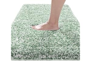 Yimobra Plush Bath Mat - Super Soft and Comfortable Non-Slip Microfiber Mat, Water Absorbent and Quick Drying, Machine Washable Bathroom Floor Rug for Shower - 43x61 cm, Light Green