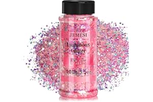 JEMESI Fluorescente Paillettes, 100g Glitter Iridescent, Fluorescente Chunky Glitter Perfetto per Resina Epossidica, Viso, Corpo, Pittura und Artigianato Fai-da-Te - Rosa