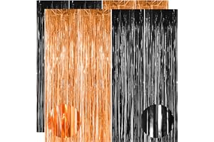 4 st 1,0 x 2,5 m glitter svart och orange glitter gardin halloween folie gardin dörr strömmar frans gardiner bakgrund hallowe