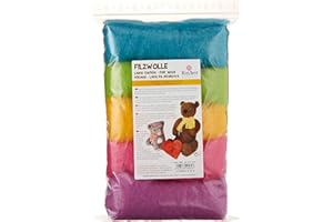 Rayher Hobby 53657000 Reine Schurwolle, Vlies, 5 Farben à 20 g, Sommermix, easy going, Gold