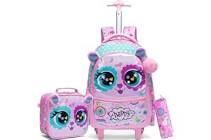 HTgroce 3pcs Zaini a Rotolamento per Ragazze Trolley Studente Primario Bagaglio da Viaggio, Zaino da Scuola Set