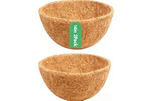 Stepfowarder Hanging Basket Liners 2 Pack, 35cm/14inch Round Coco Liner, Natural Coconut Fiber Replacement Liners for Garden Plant Flower Balcony Planter Liner Replacement (Round 35cm/14in - 2PACK)