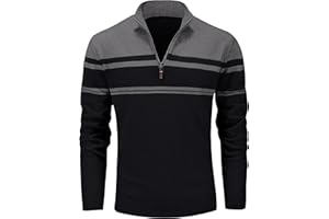 MAGCOMSEN Herren Strickpullover Stehkragen 1/4 Zip Pullover Gestreift Sweater Baumwolle Langarm Sweatshirt Fleece Stretch Arbeitspullover Herbst Winter Feinstrick Pulli